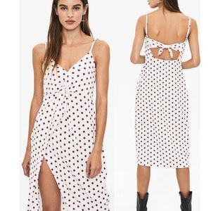 BERSHKA Women's Strappy Dress With Knot Polka Dot, Red/White